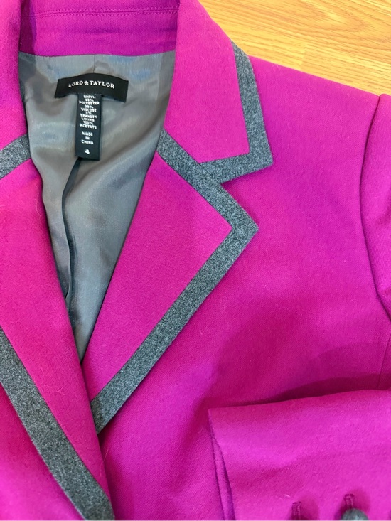 Lord & Taylor Jackets & Blazers - Lord and Taylor Womens 4 Magenta Pink Grey Wool Blend Contrast Trim Blazer Jacke